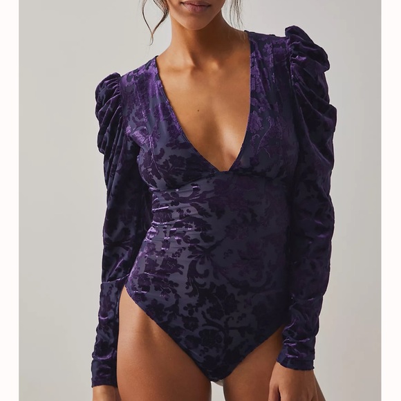 Free People Tops - 3. FREE PEOPLE | Magic Hour Velvet Bodysuit in Deep Sea Combo